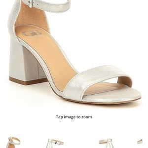 GB Gianni Bini Block Party Silver Leather 2 piece ankle strap sandal Block heel